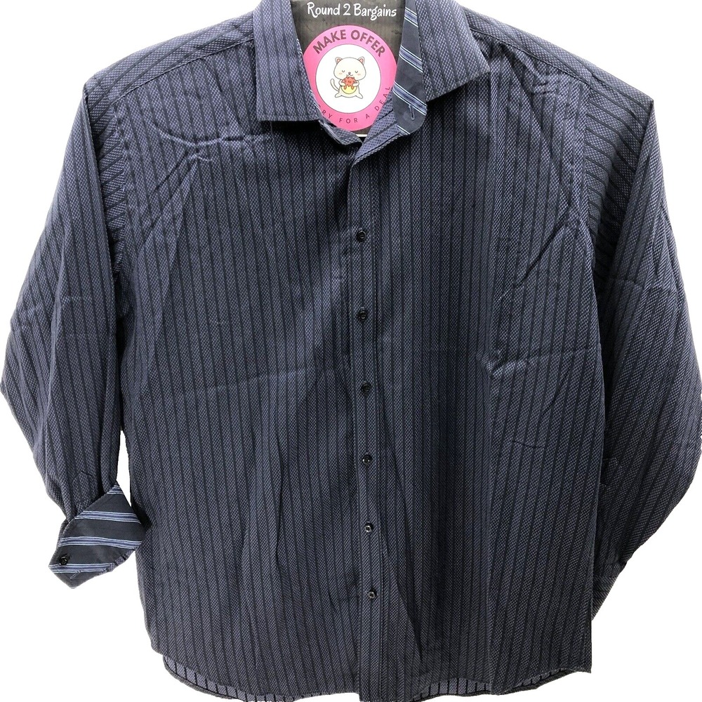 Harry Nicholas Button Shirt Mens 2XL Black Purple Stripe Flip cuff Long Sleeve